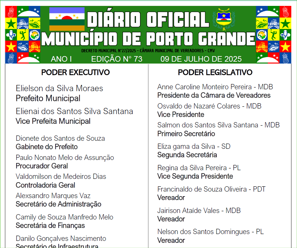 DIÁRIO OFICIAL - EDIÇÃO N° 73 - 09 DE JULHO DE 2025